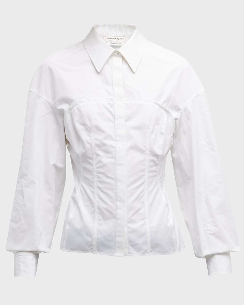 Button-Front Blouse with Bustier Stitch